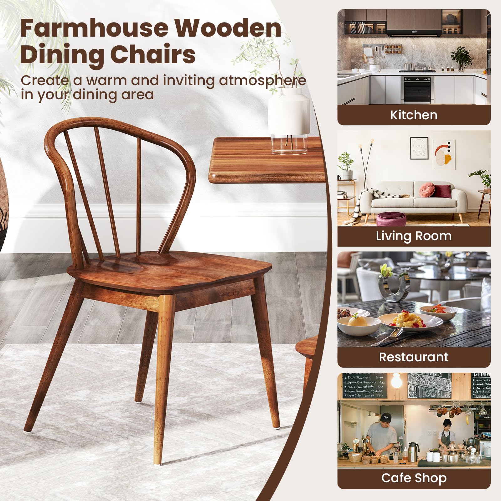 Giantex Wooden Dining Chairs Set of 2/4, Windsor Kitchen Chairs w