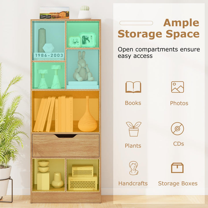 Giantex Bookcase with Drawer 51" Tall Freestanding Storage Organizer（6-Tier)