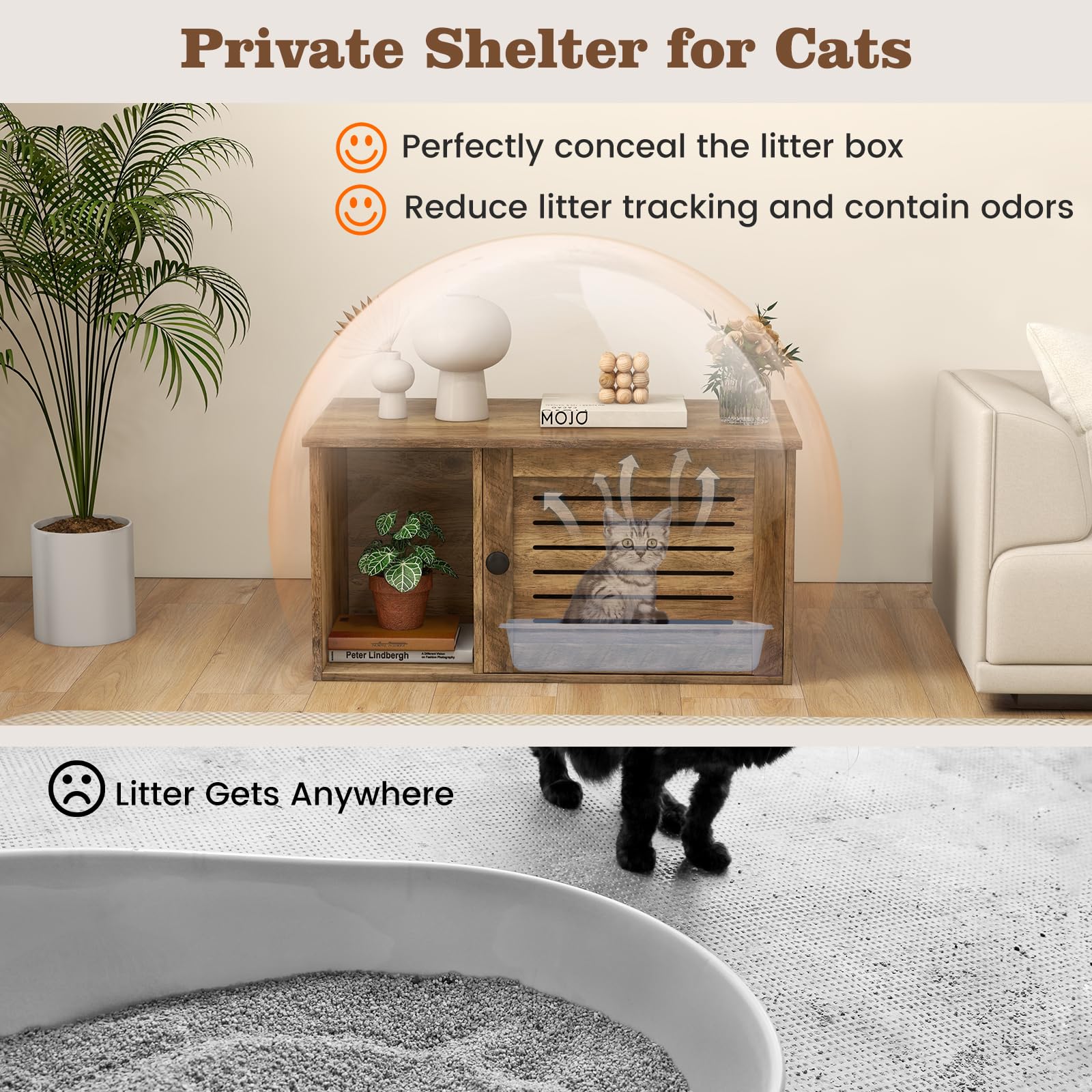 Giantex Cat Litter Box Enclosure - Litter Box Hidden Furniture with Louvered Door, Front Entry, Storage Cabinet