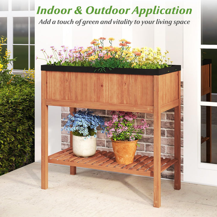 Giantex 40"x20"x39" Raised Garden Bed Wood Planter Box with Plant Stand & Black Liner