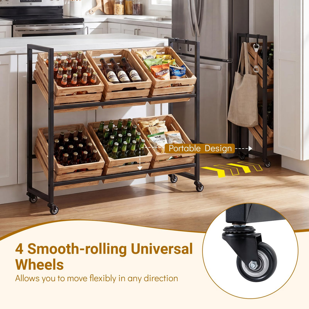Giantex 2-Tier Drink Crate Rack with 4 Universal Wheels