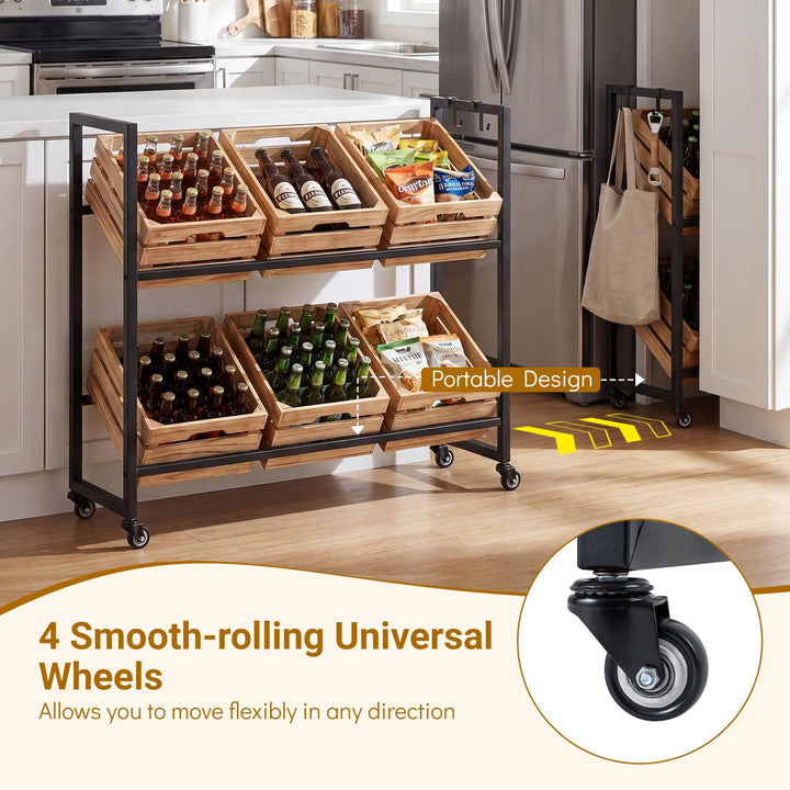 Giantex 2-Tier Drink Crate Rack with 4 Universal Wheels