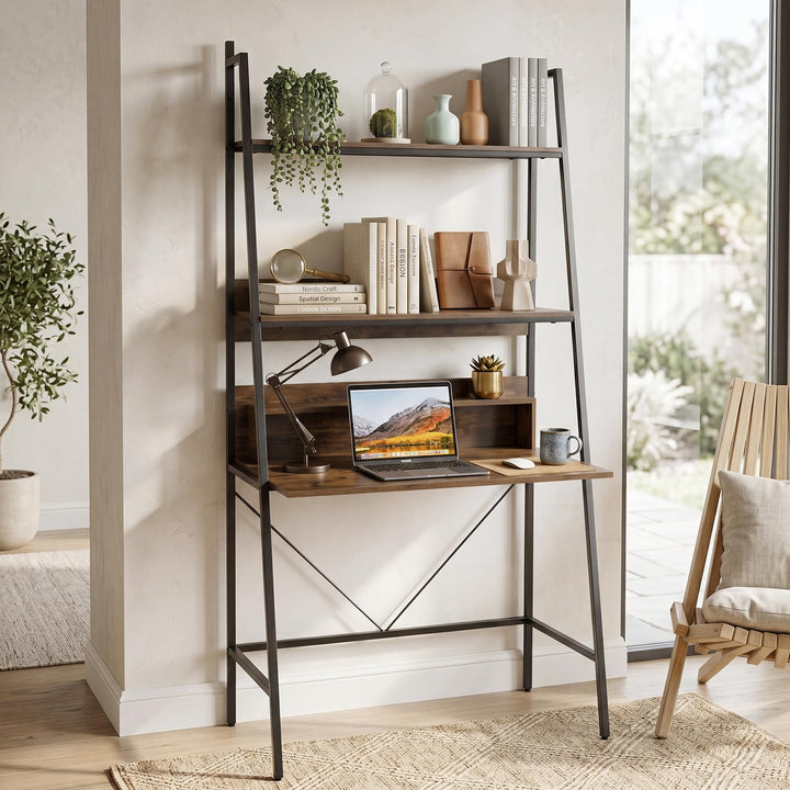 Giantex 3-Tier Ladder Computer Desk | Bookcase Stand Shelf with Storage Shelves and Metal Frame