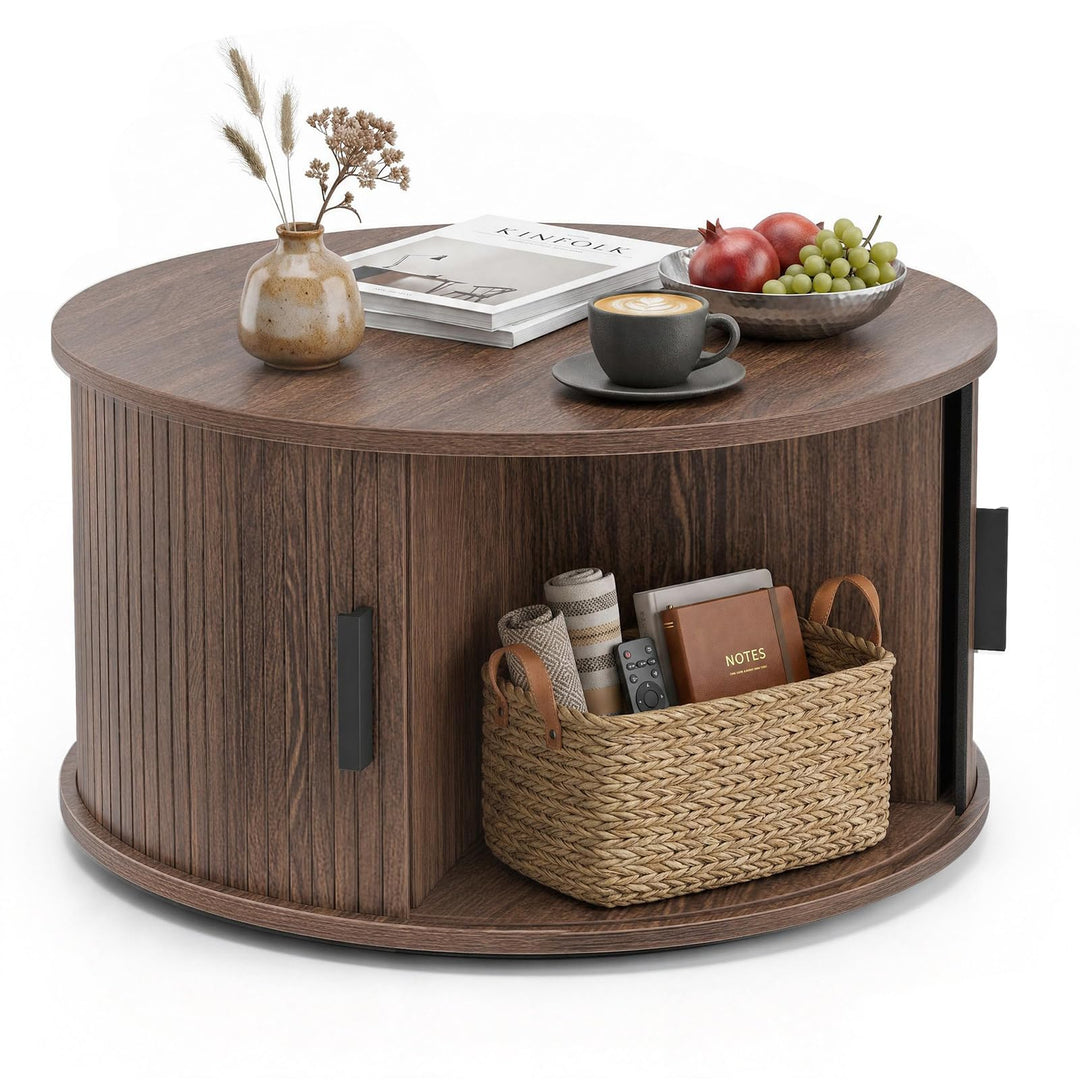 GIANTEX 23.5" Round Coffee Table with Hidden Storage