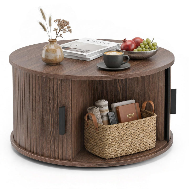 GIANTEX 23.5" Round Coffee Table with Hidden Storage