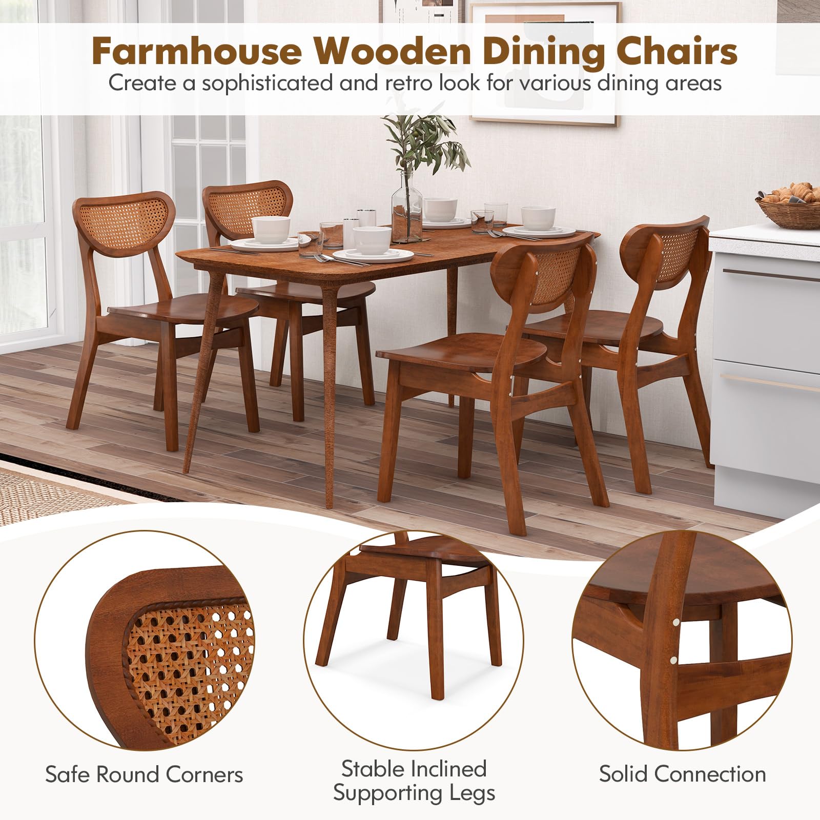 Giantex Wooden Dining Chair, Rattan Accent Chairs for Restaurant