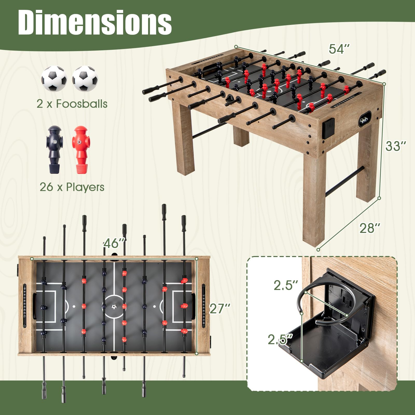 Giantex 54" Foosball Table Adult Size, Full Size Arcade Soccer Table Game w/2 Balls & 2 Cup Holders
