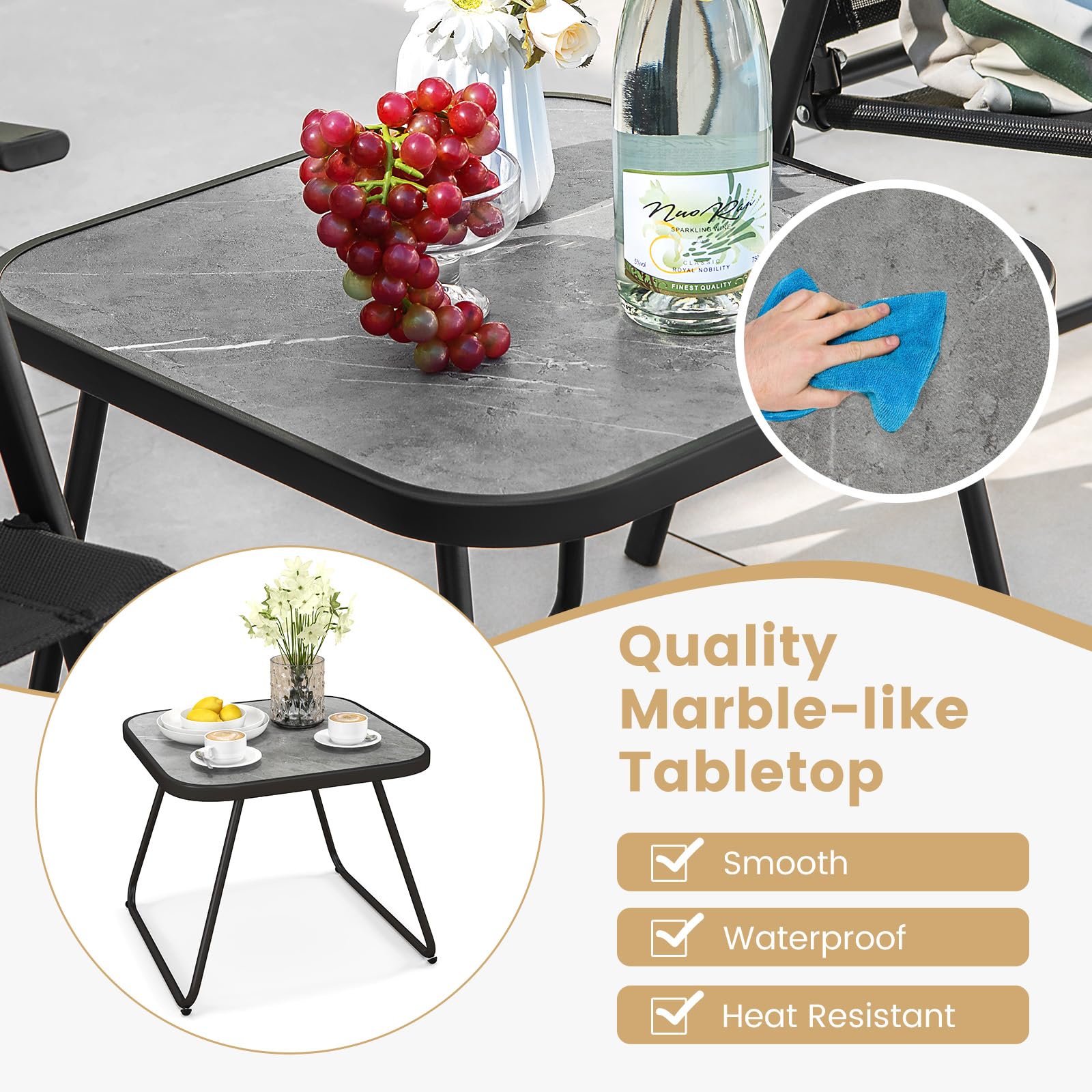 Giantex 3-Piece Patio Bistro Set, Outdoor Folding Chairs & Table Set, Outdoor Conversation Set for Balcony Yard Poolside