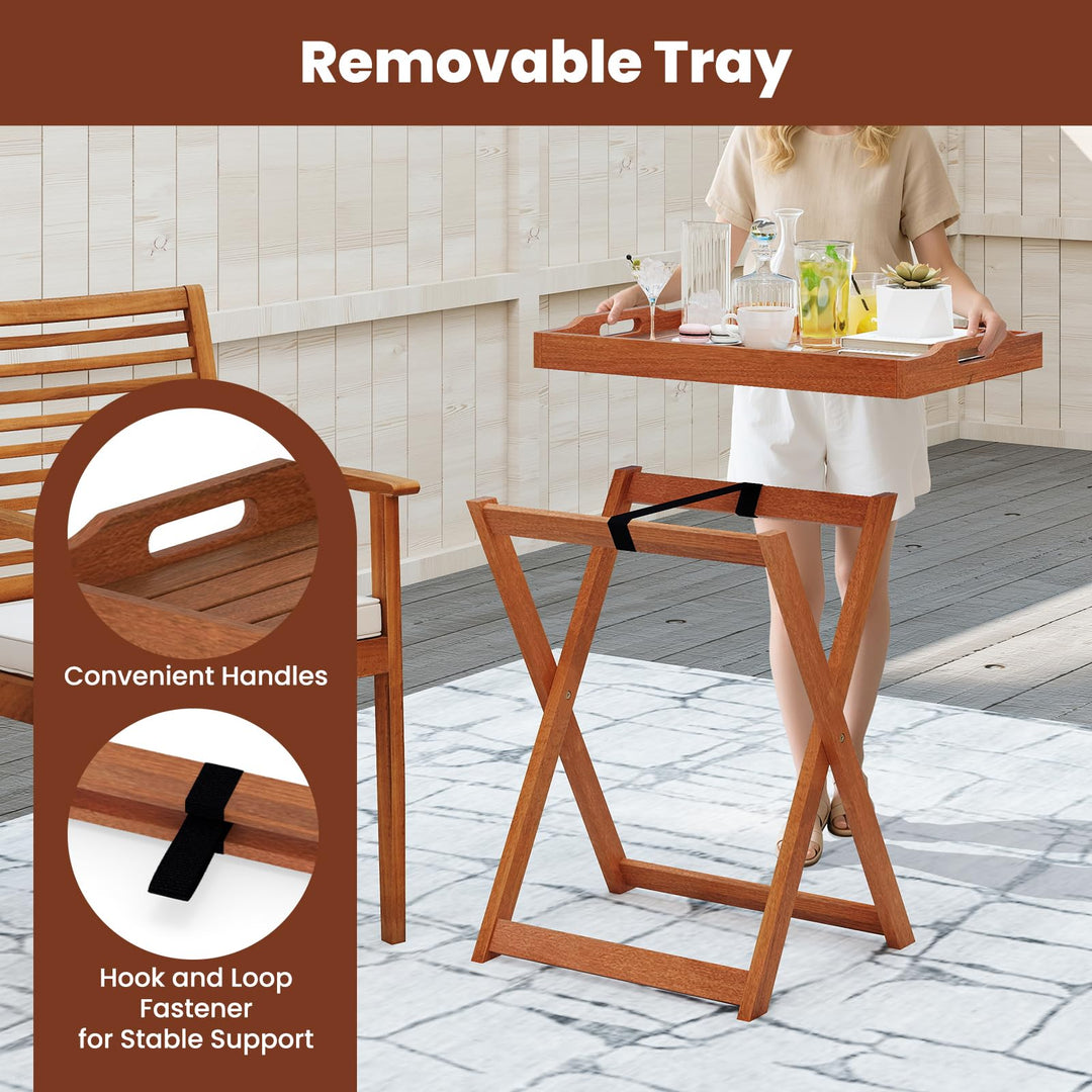 Giantex Outdoor Side Table Wooden Folding Table with Removable Tray Top