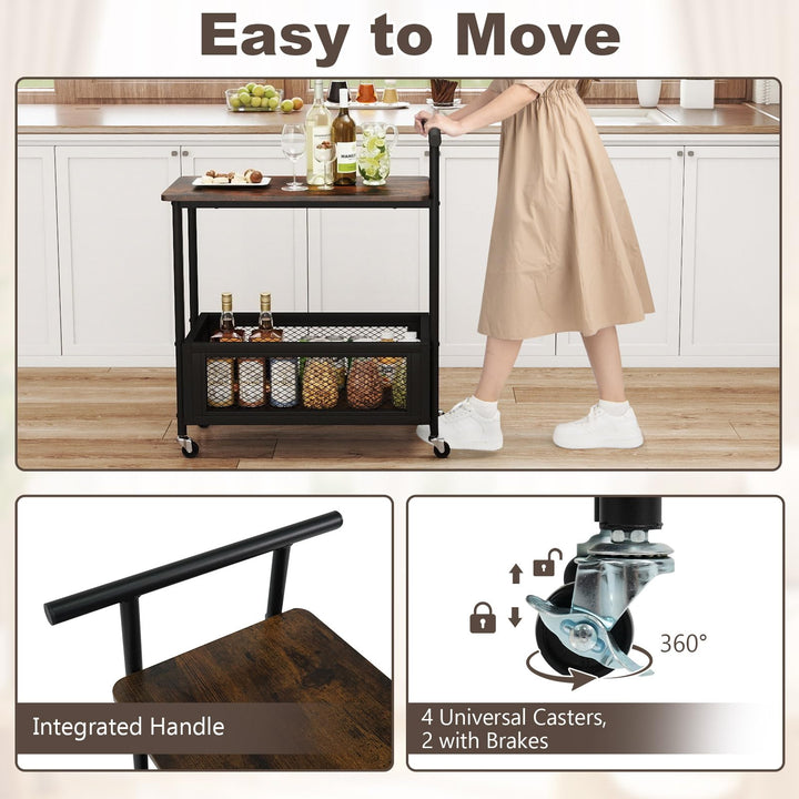 Giantex Rolling End Table with Handle 2-Tier Sofa Side Table with Open Shelf & Mesh Basket