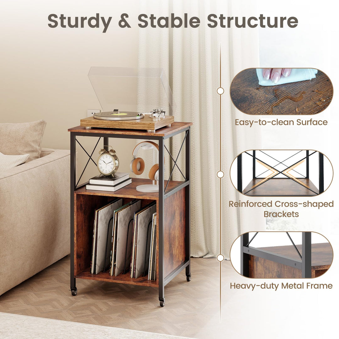 Giantex Record Player Stand with Charging Station Rolling 3-Tier Turntable Stand