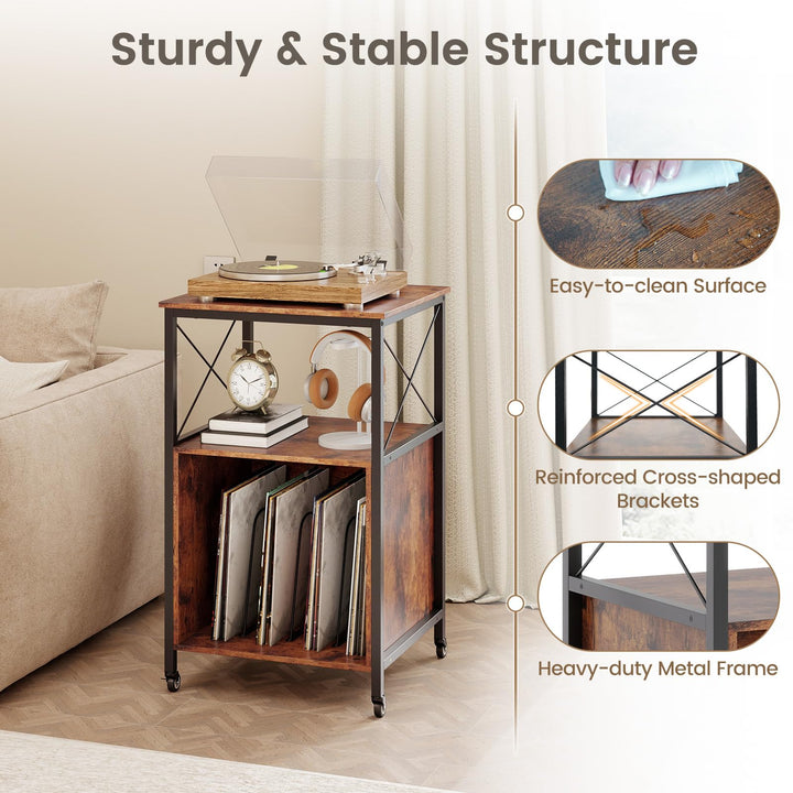 Giantex Record Player Stand with Charging Station Rolling 3-Tier Turntable Stand