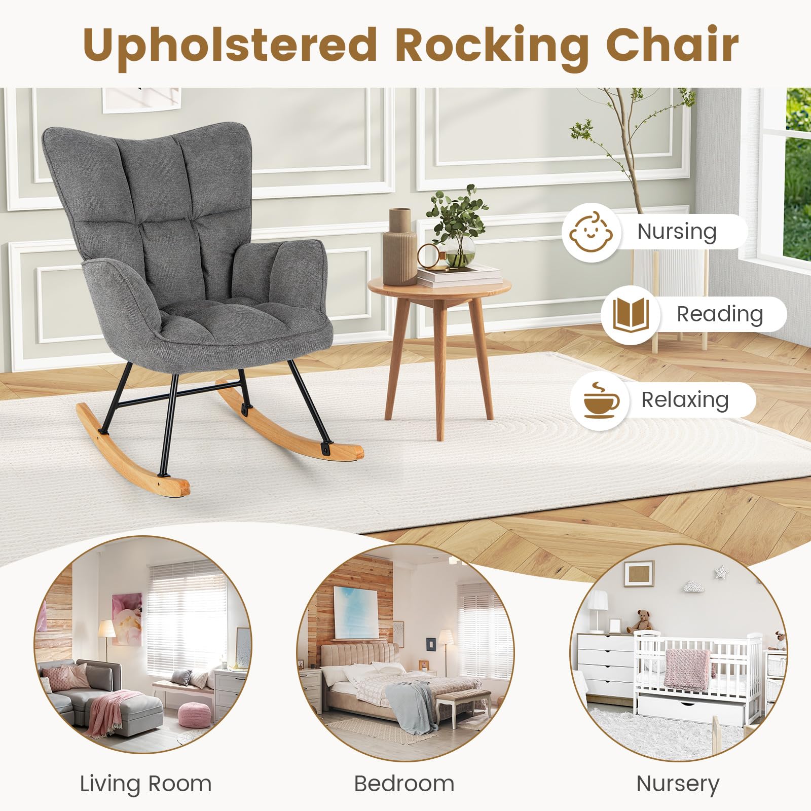 Giantex Rocking Chair Nursery, Modern Rocking Accent Chair w/High Backrest