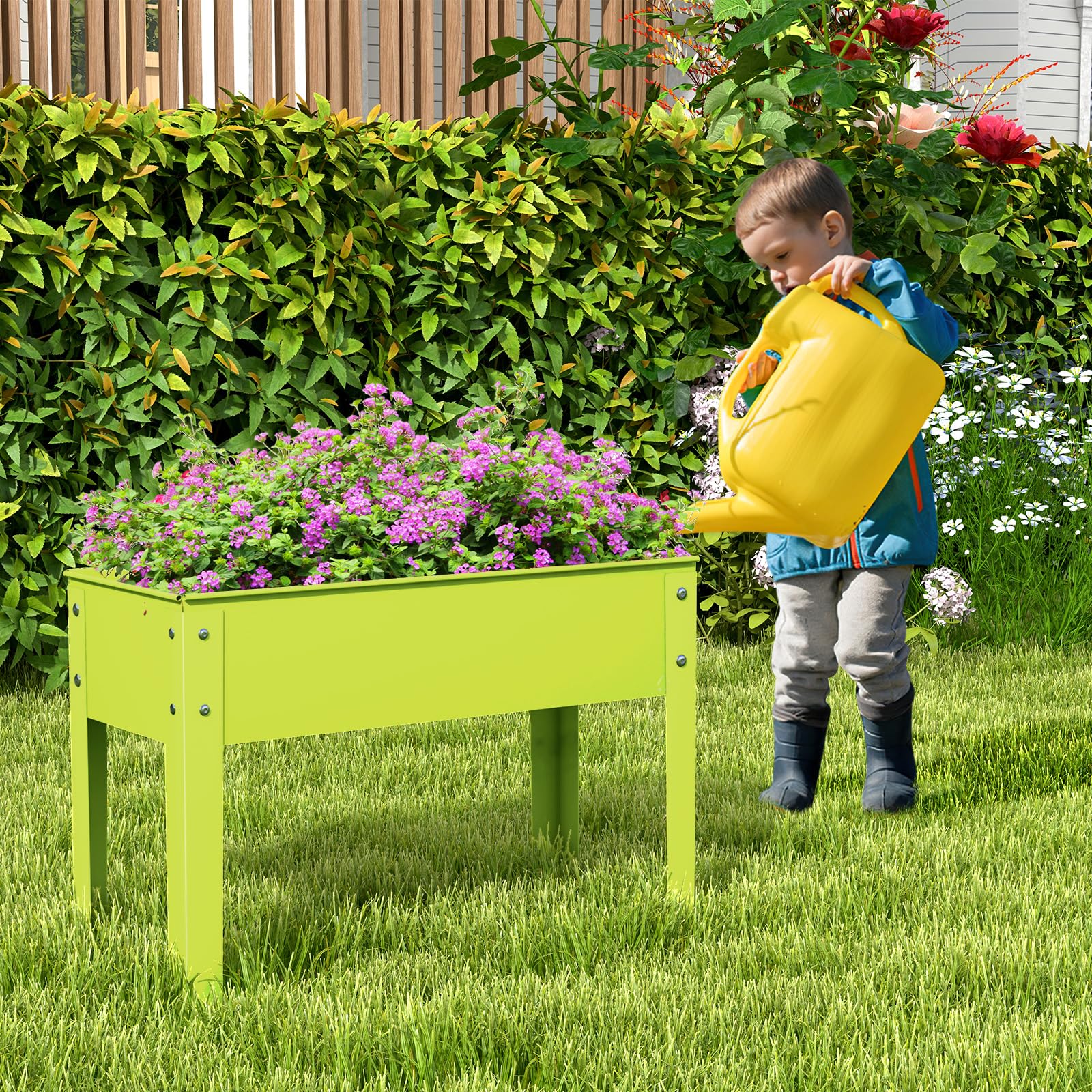 Giantex Raised Garden Bed, Metal Planter Box with Legs, Drain Hole, Outdoor Indoor Elevated Garden Box