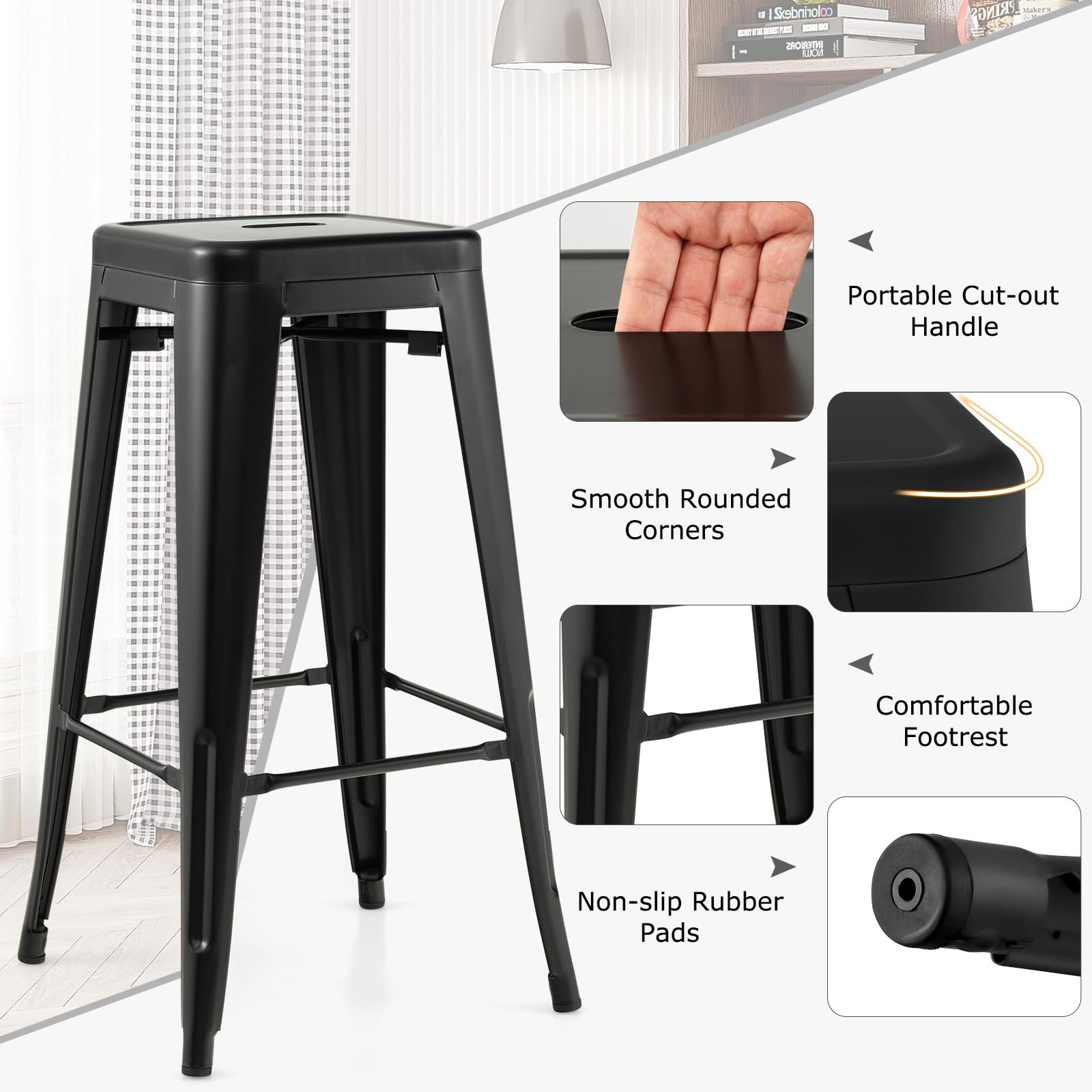Giantex Metal Backless Bar Stools Set of 4, 30" Bar Height Modern Industrial Barstools w/Cut-out Handle