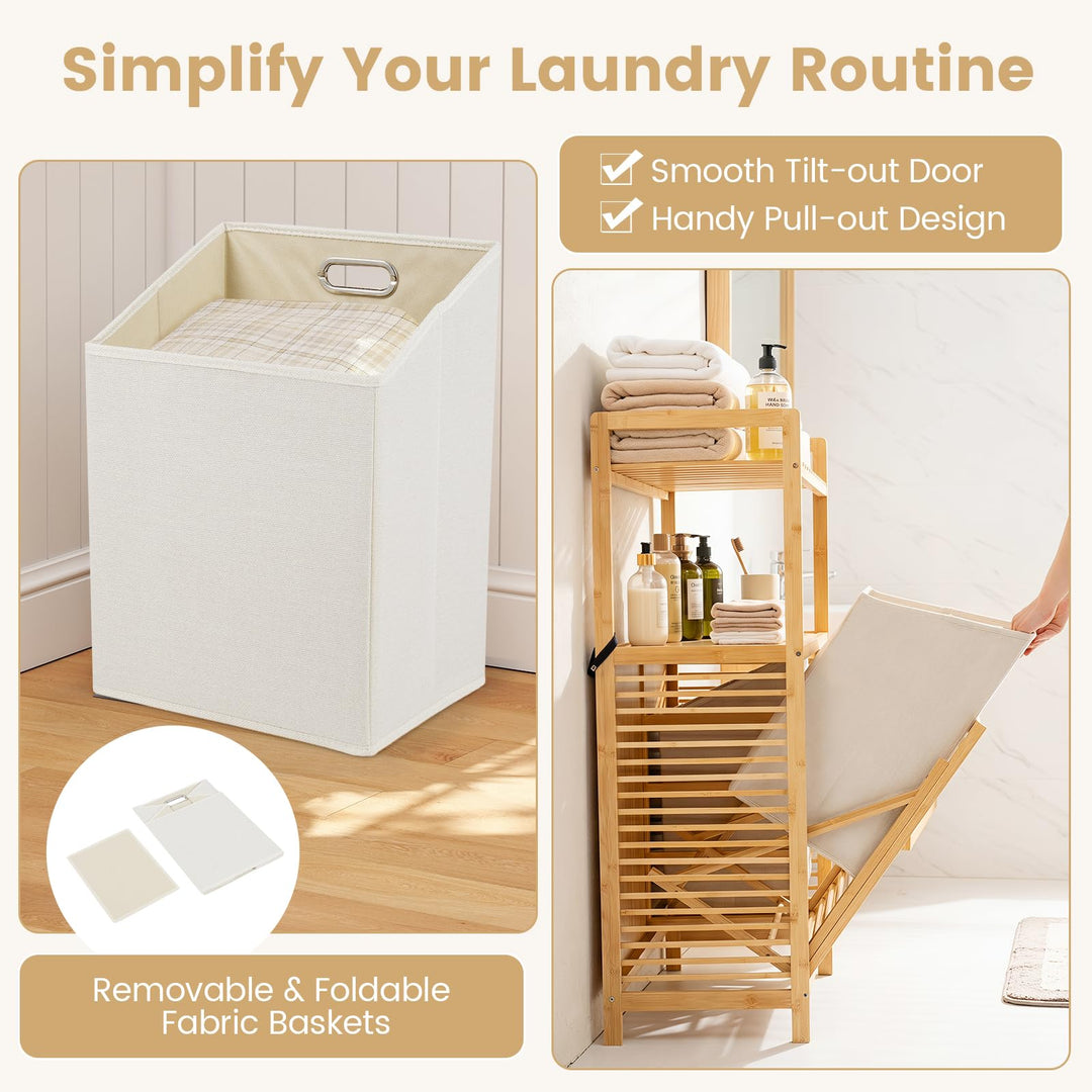 Giantex Double Tilt Out Laundry Hamper w/2-Tier Storage Shelf