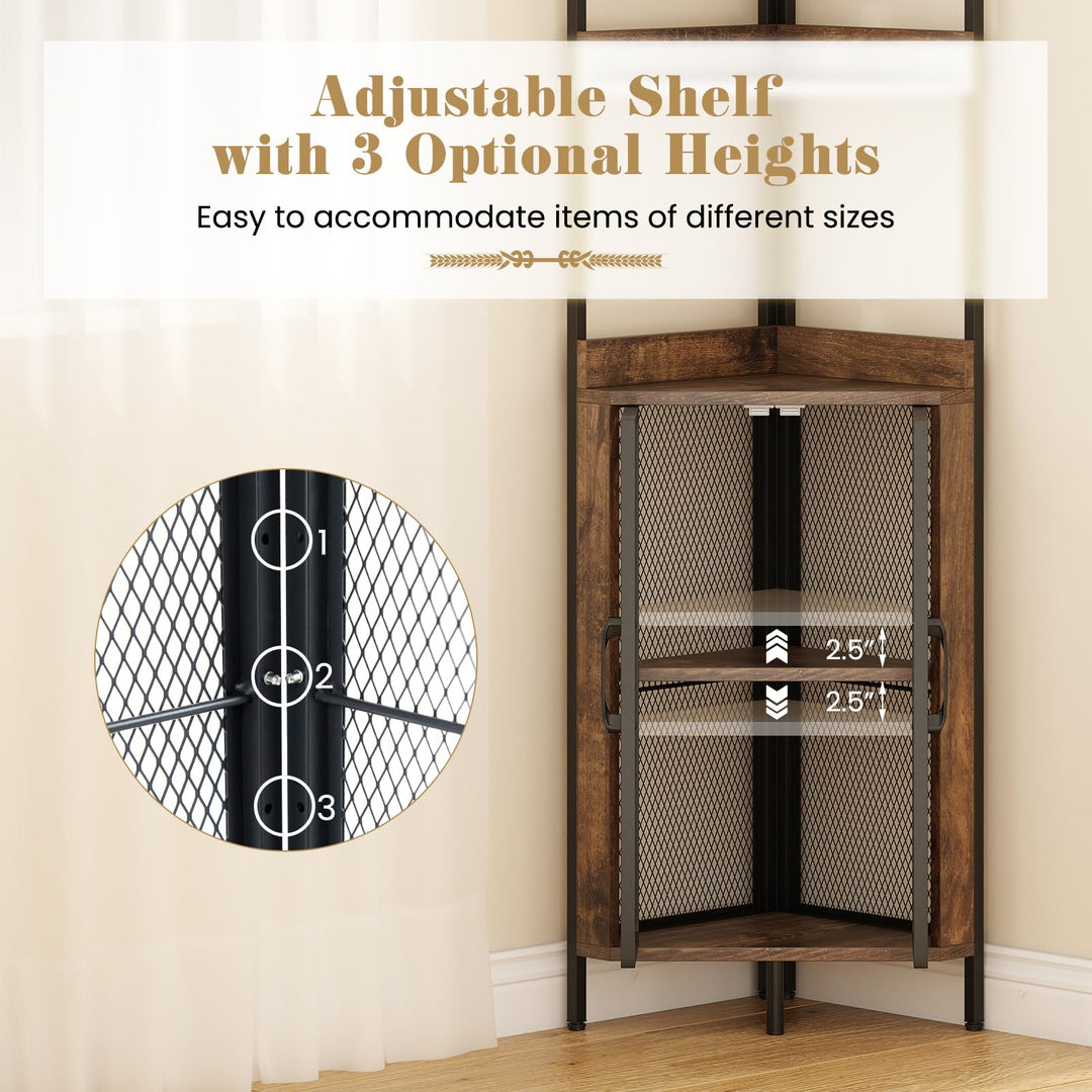 Giantex 6-Tier Corner Shelf 67 Inches Tall Corner Bookshelf with Cabinet Industrial Bookcase