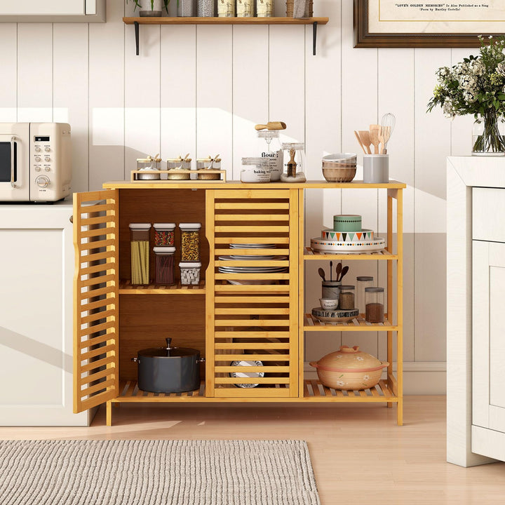 Giantex Bamboo Bathroom Storage Cabinet 2-Door Storage Organizer with Shelves