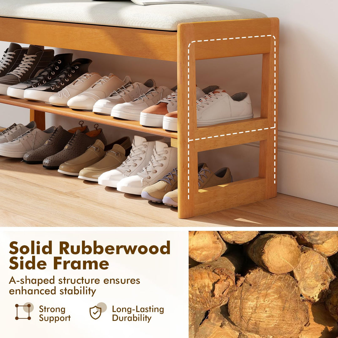 Giantex Rubberwood  Shoe Rack Bench with Linen Seat Cushion