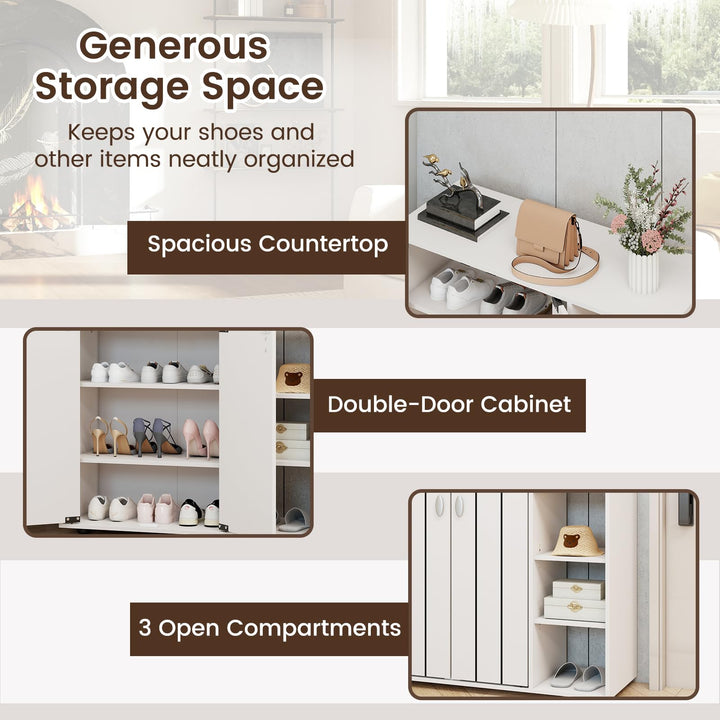 Giantex Wood Shoe Cabinet with Doors with 3-Level Adjustable Open Shelves