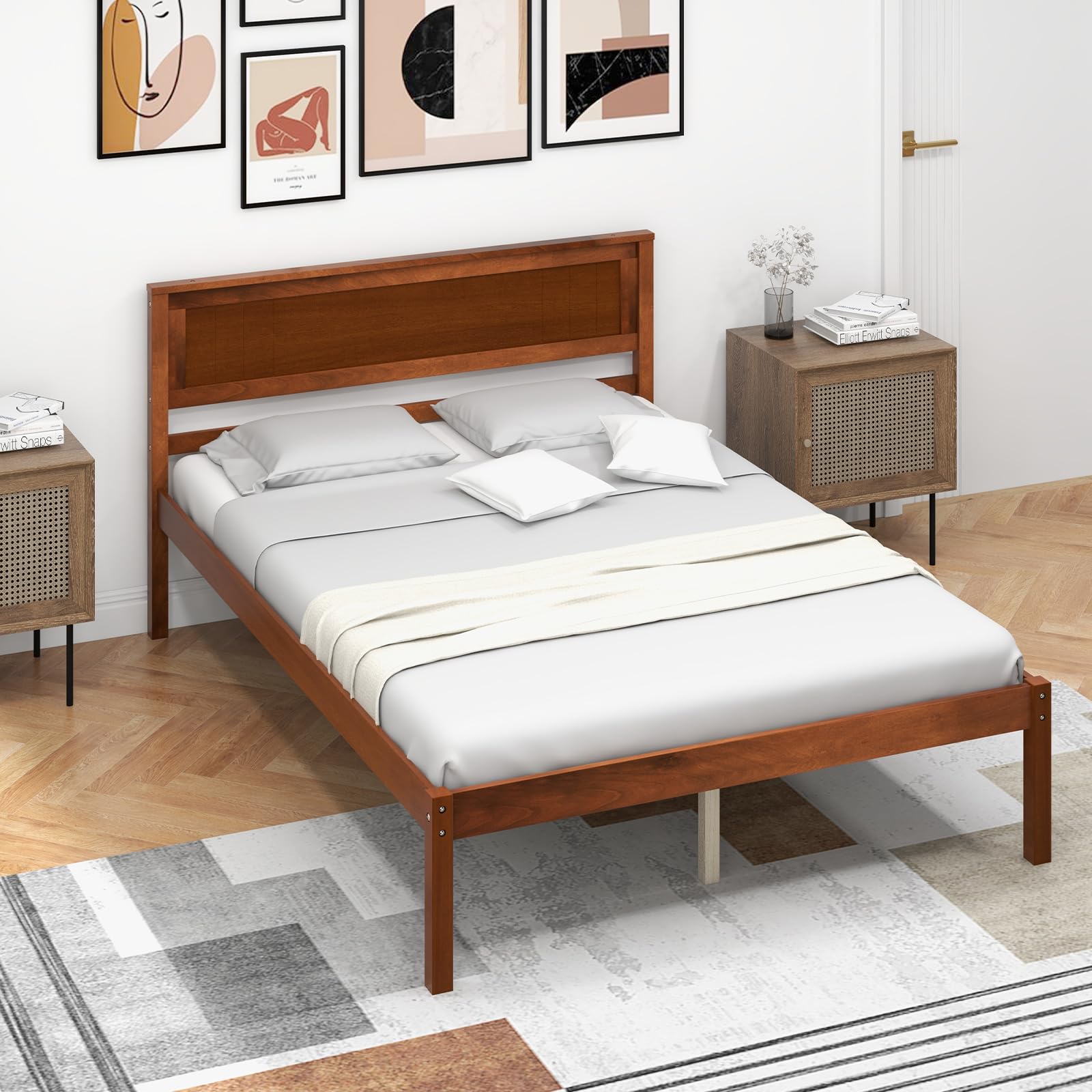 Giantex Wood Full Platform Bed with Headboard