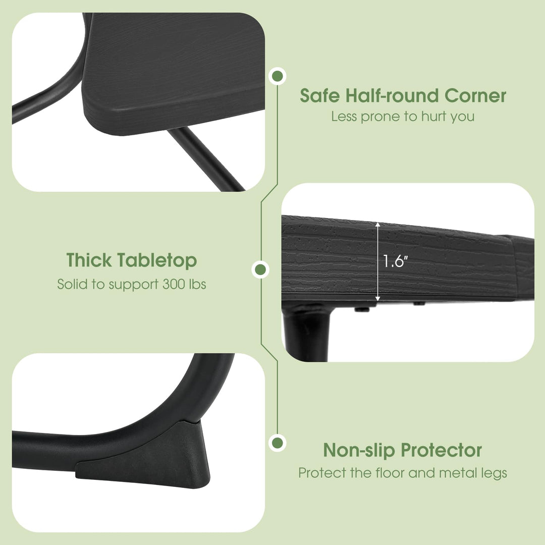 Giantex Picnic Table Set for Up to 8 Persons, Round Outdoor Table and Bench Set with Umbrella Hole