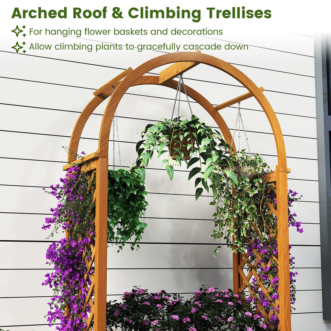 Giantex Raised Garden Bed with Arch Lattice Trellis, for Climbing Vine Flower Vegetable