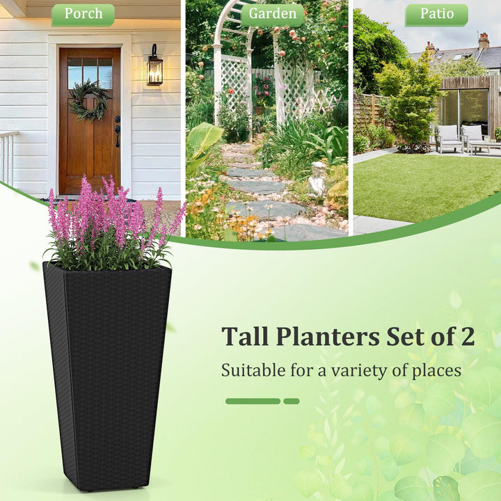 Giantex Set of 2 Outdoor Wicker Flower Pot 30 Inch Tall Planters with Drainage System