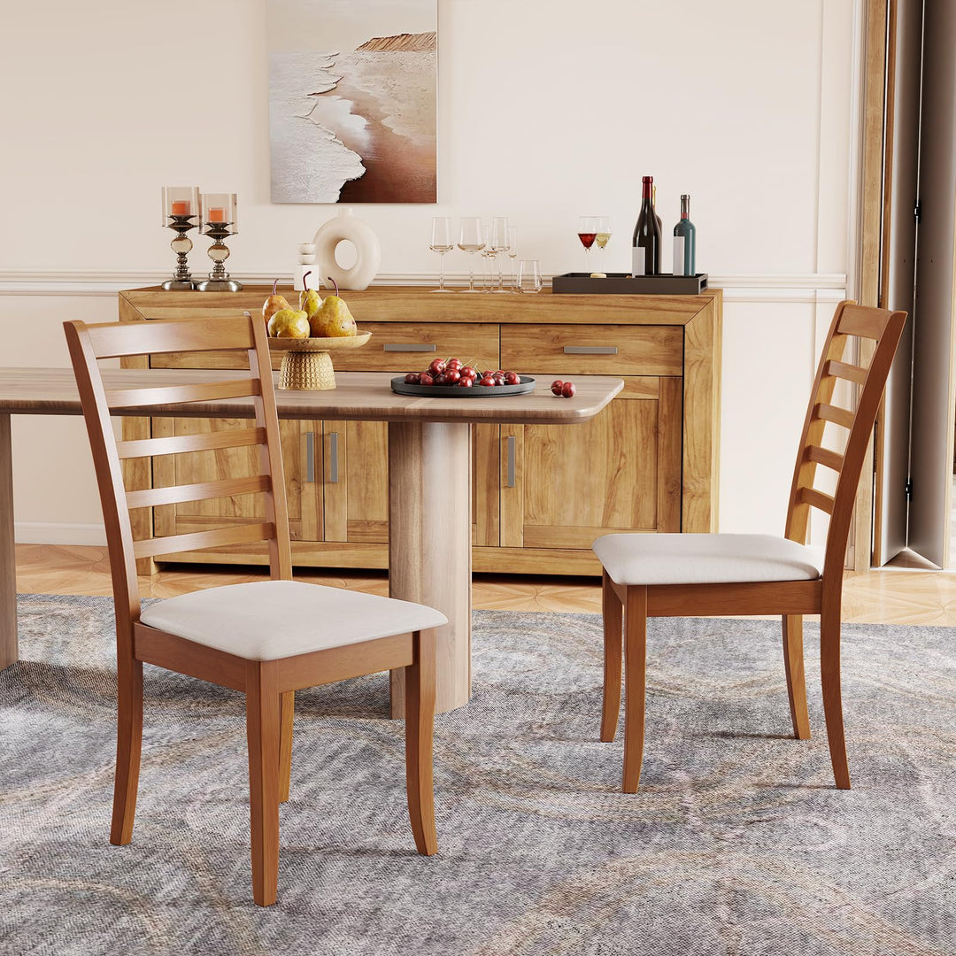 Giantex Wooden Dining Chair Set of 2 or 4 w/Rubber Wood Legs High Slatted Backrest
