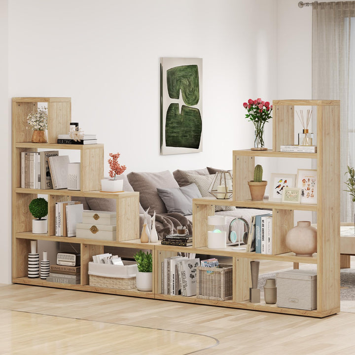 Giantex 6 Cube Geometric Bookshelf, 4-Tier L-Shaped Bookcase with Cubes