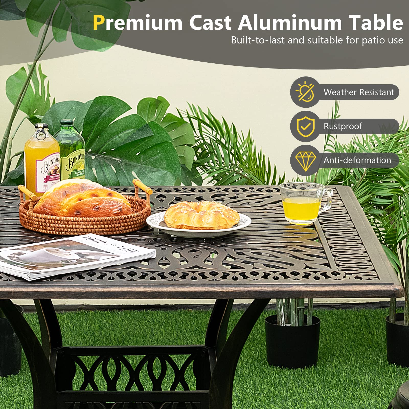 Giantex Patio Dining Table, Cast Aluminum Outdoor Table for 4 Persons