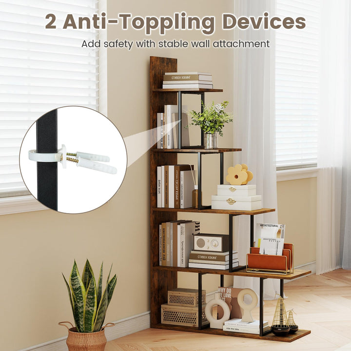 Giantex 5-Tier Stepped Bookshelf | 62" Tall Ladder Corner Bookcase W/Stable Metal Support