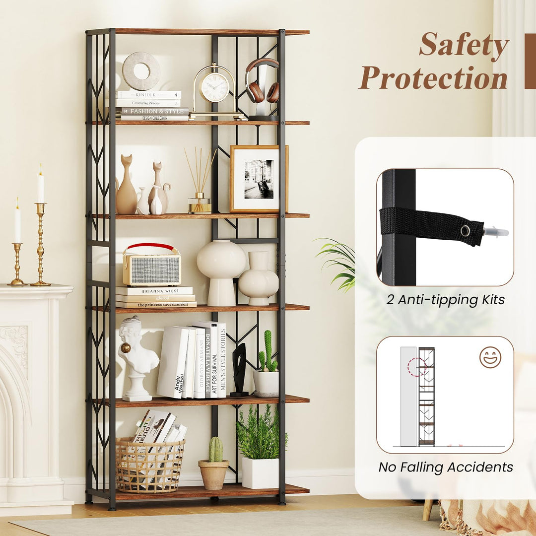 Giantex 6-Tier Bookshelf Modern Geometric Bookcase with Heavy-Duty Metal Frame