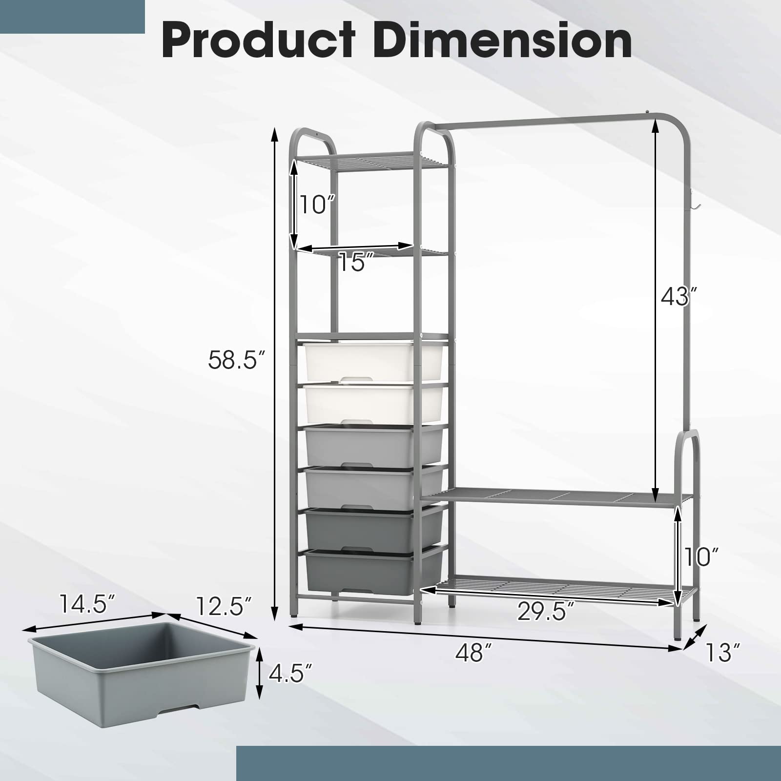 Giantex Free Standing Closet Organizer, Heavy Duty Garment Rack with 6 Removable Drawers (Grey)