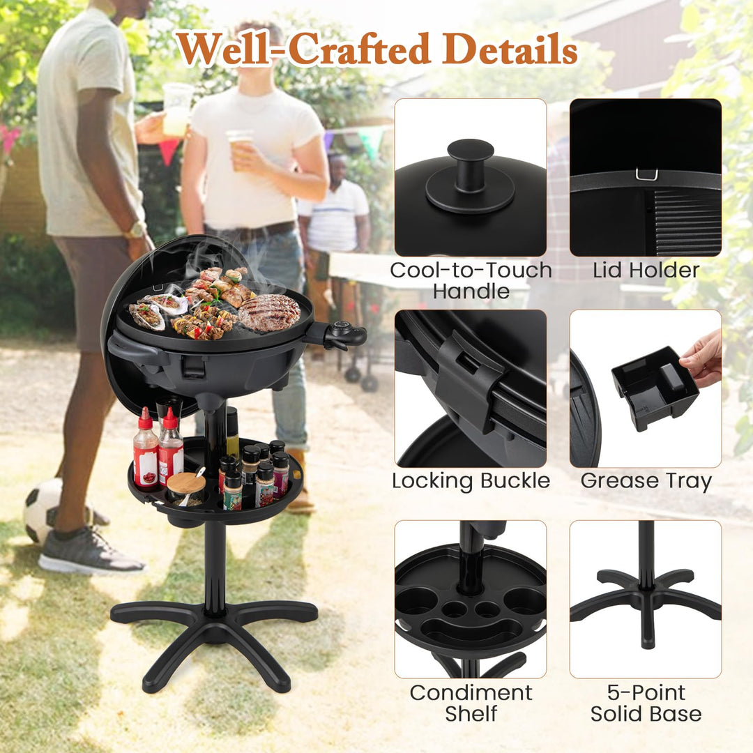 Giantex 1200W Electric BBQ Grills Outdoor Cooking with Lid & Thermometer