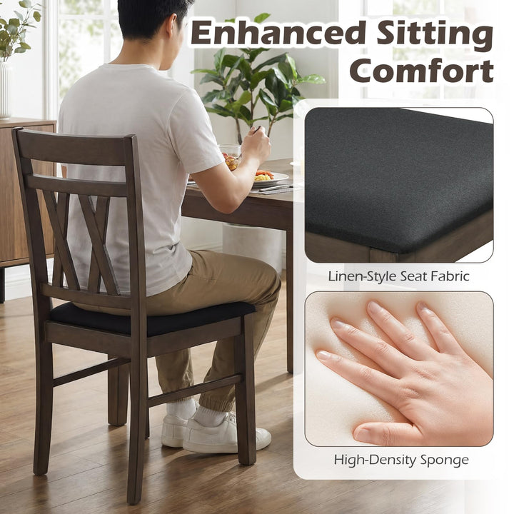Giantex Wood Dining Chairs Set of 2/4 Linen Style Upholstered Kitchen Chairs with Dual X-Shaped Back