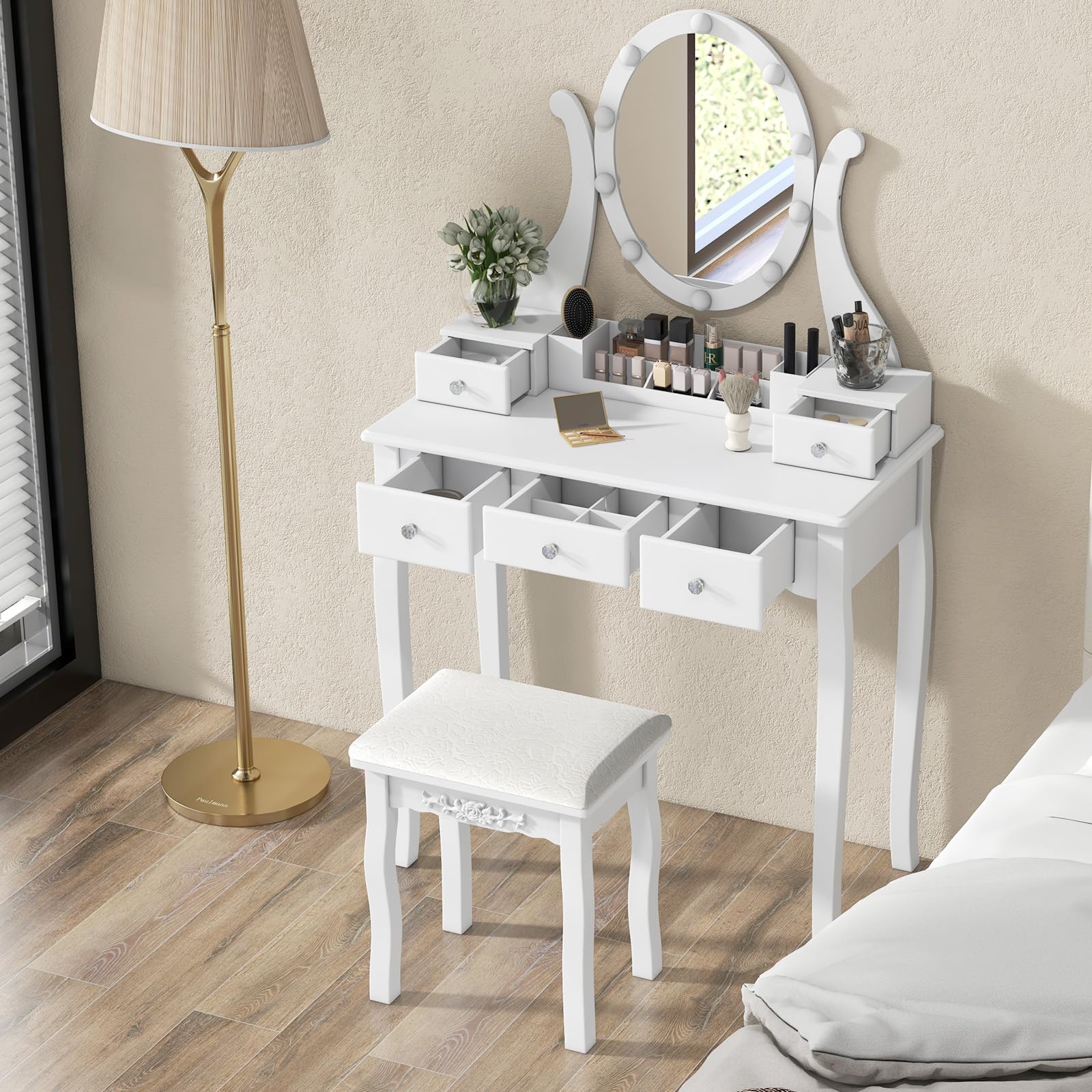 CHARMAID Vanity Desk with Lighted Mirror
