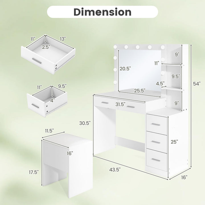 Vanity Desk with Mirror and Lights with Charging Station