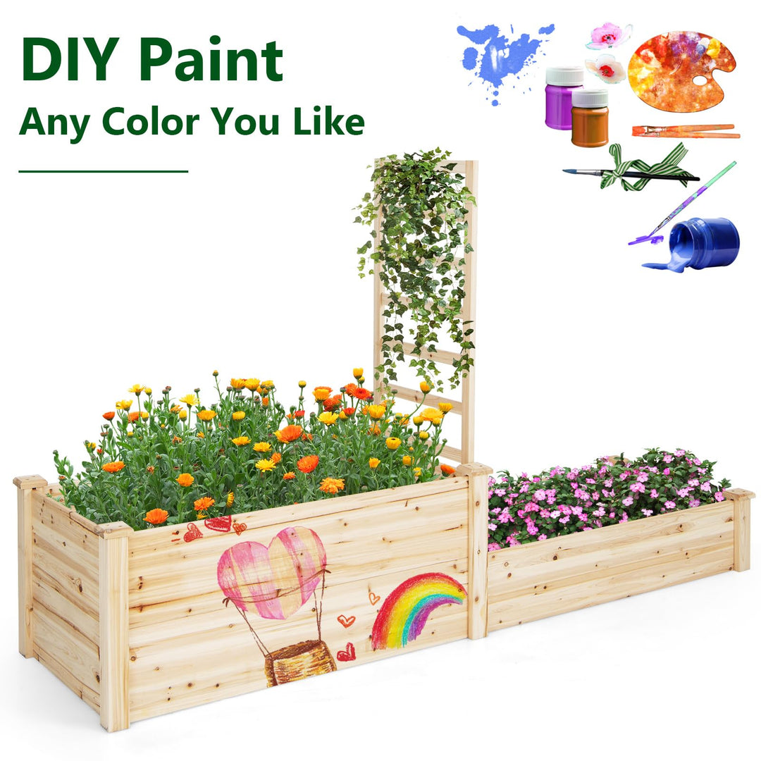 Giantex Raised Garden Bed with Trellis, Set of 2 Wood Shallow & Deep Planter Box for Climbing Plants