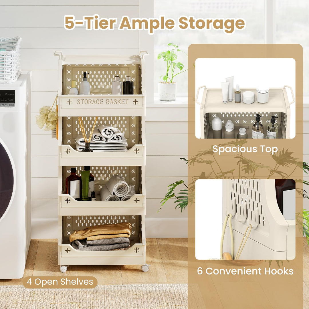 Giantex 5-Tier Rolling Laundry Cart with Wheels