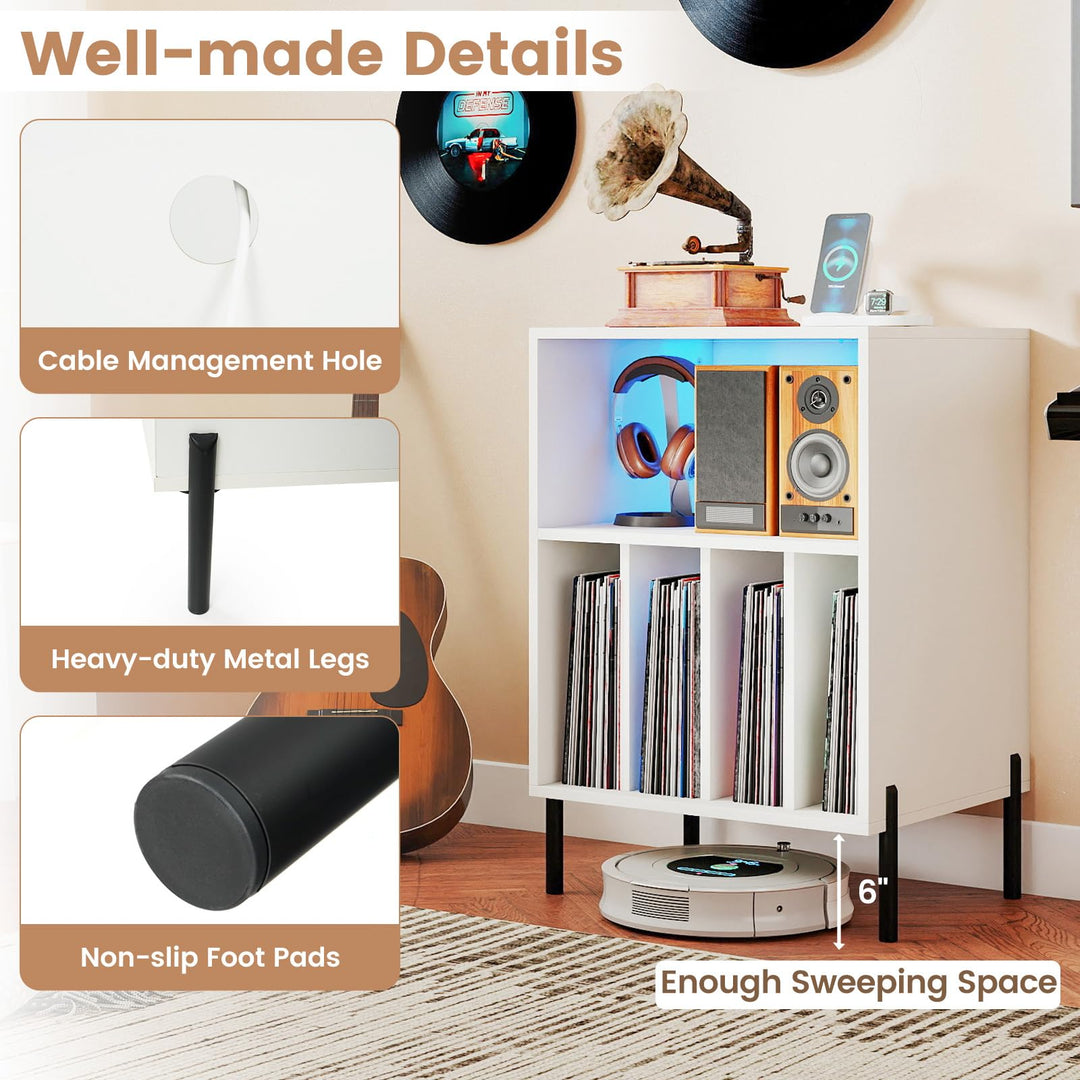 Giantex Record Player Stand with LED Lights & Charging Station