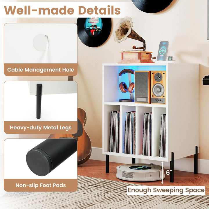 Giantex Record Player Stand with LED Lights & Charging Station