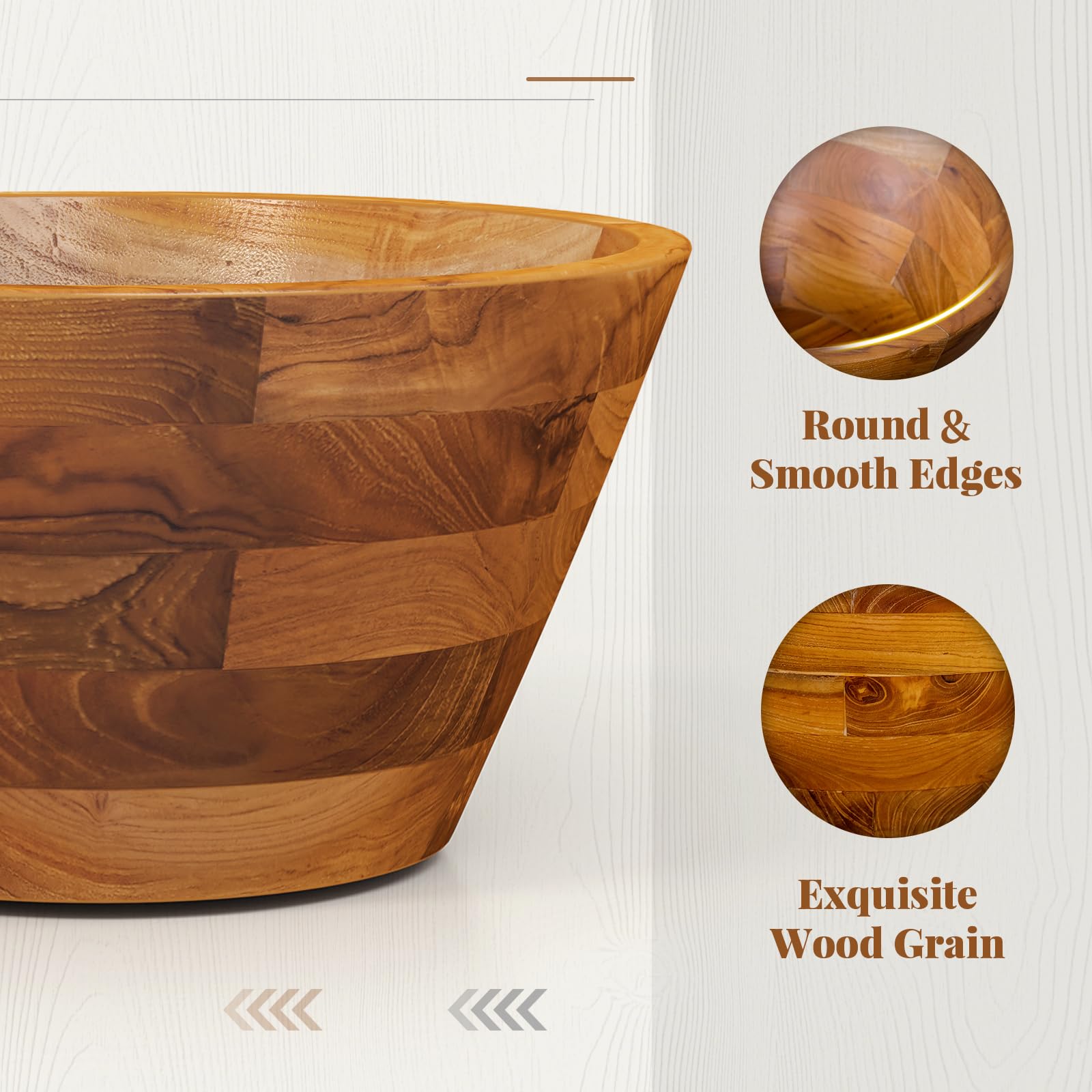 Giantex Teak Wood Vessel Sink - Bathroom Washbasin with Smooth Finish, Round Corner (16” x 16” x 8”)