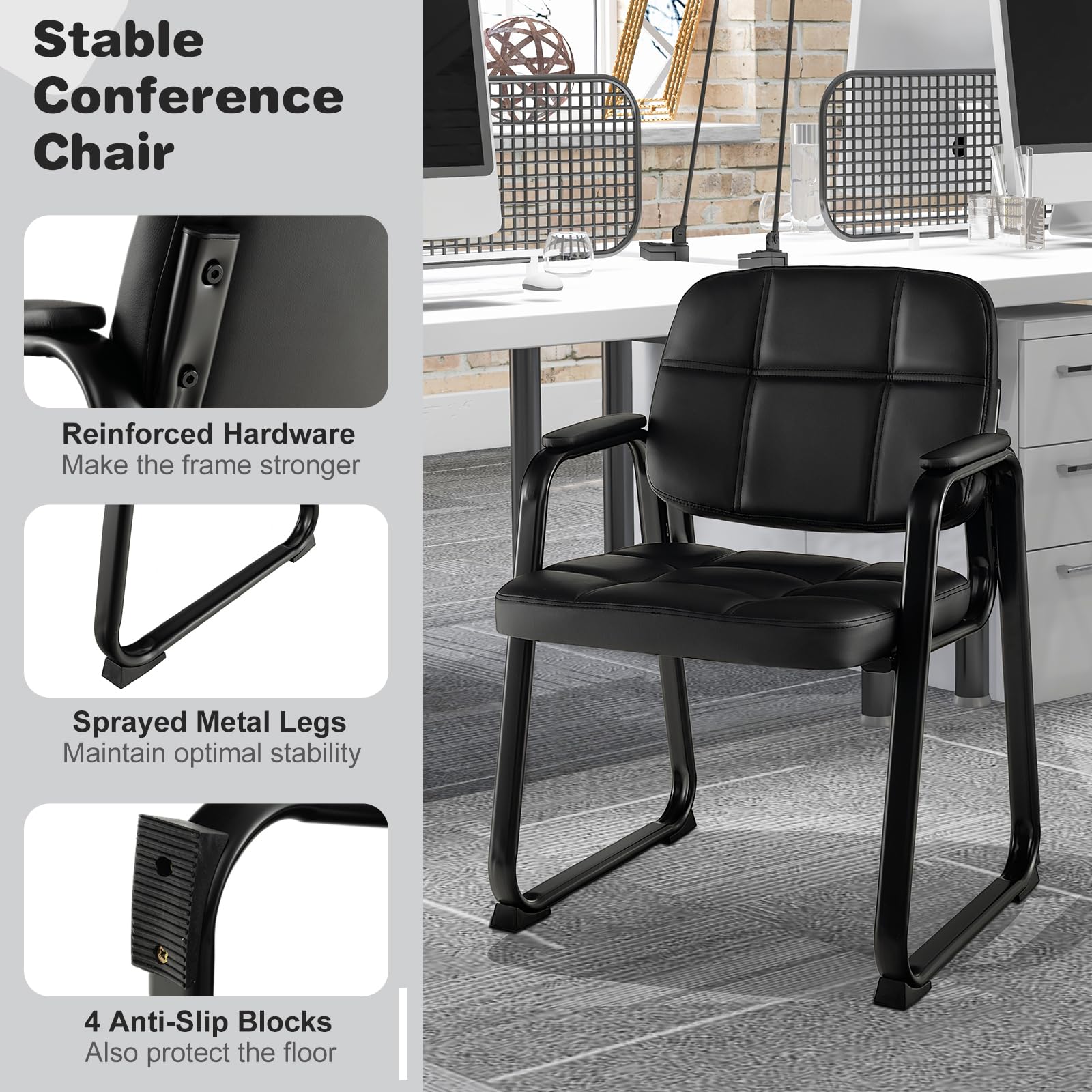 Giantex Waiting Room Chairs, Reception Guest Chair with Padded Armrests, Metal Frame & Sled Base