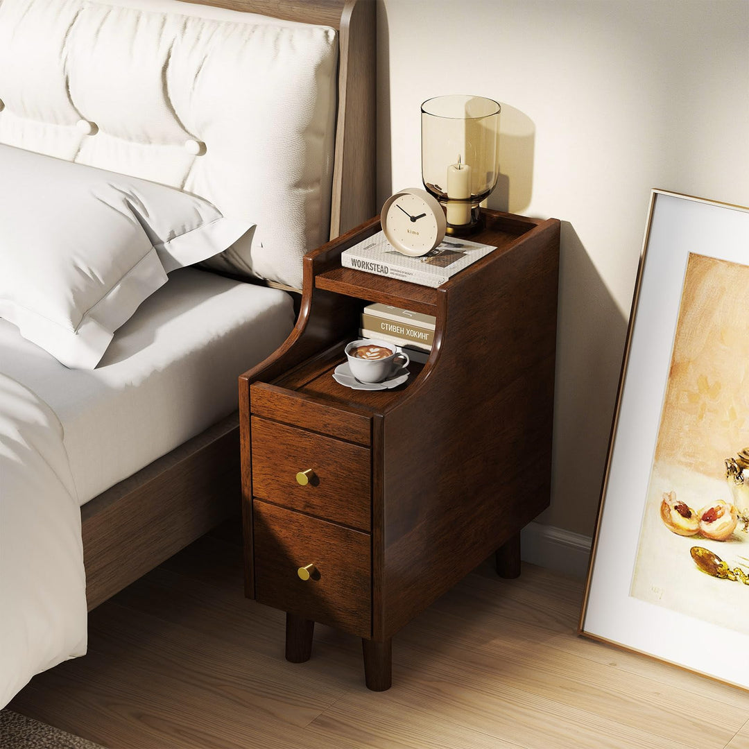 Giantex Narrow Nightstand with 2 Drawers for Small Spaces