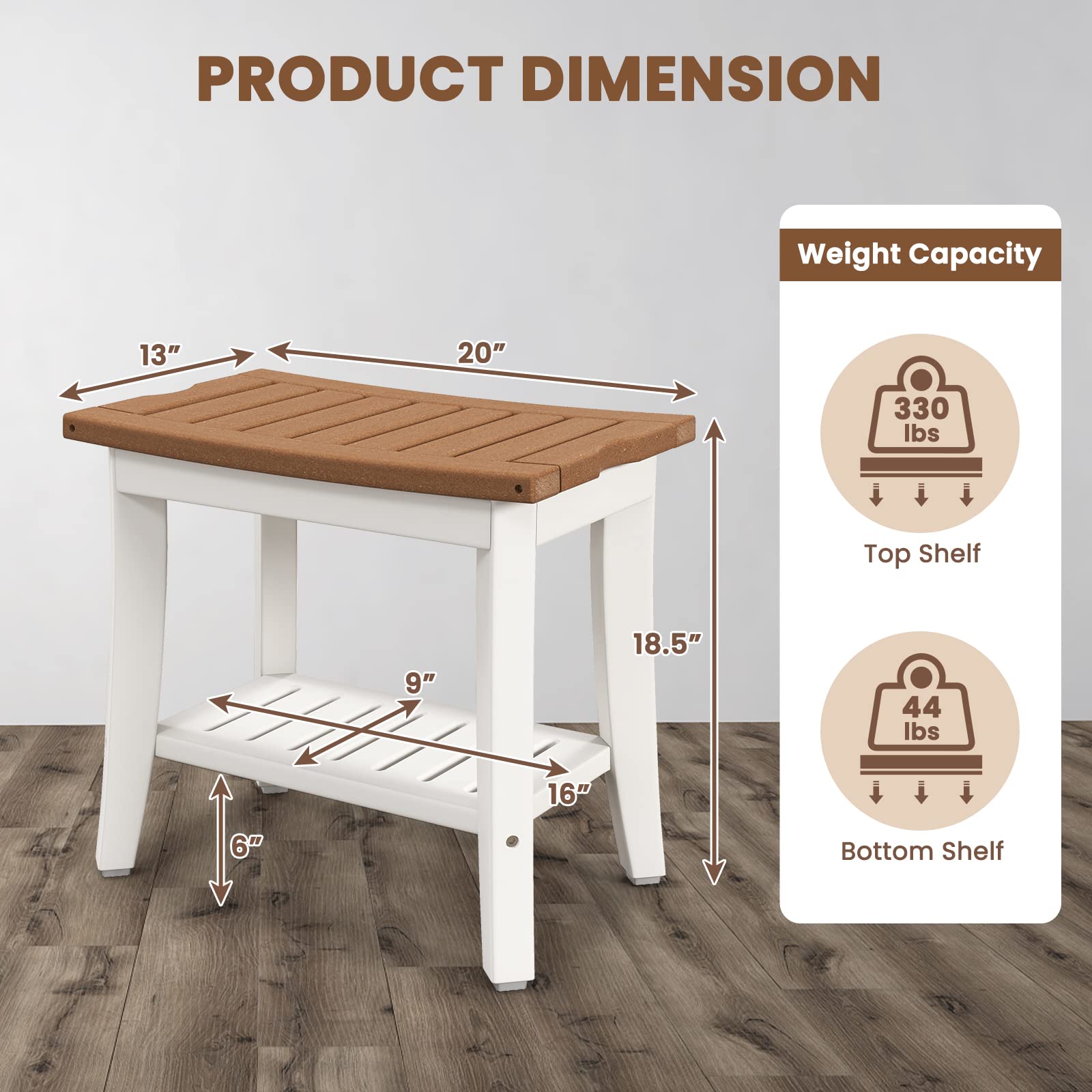 Giantex Shower Bench HDPE Waterproof - Bath Spa Seat with Storage Shelf, Non-Slip Rubber Foot Pads