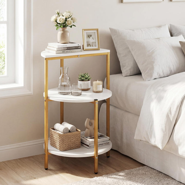 Giantex 3-Tier Round Side Table - Wood Bedside Sofa End Table with Storage Shelves &amp; Metal Frame