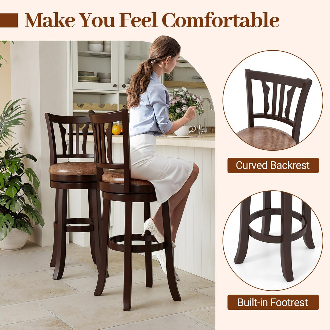 Giantex 30" Upholstered Bar Height Swivel Bar Stools Set of 2/4 with Back and Solid Rubber Frame