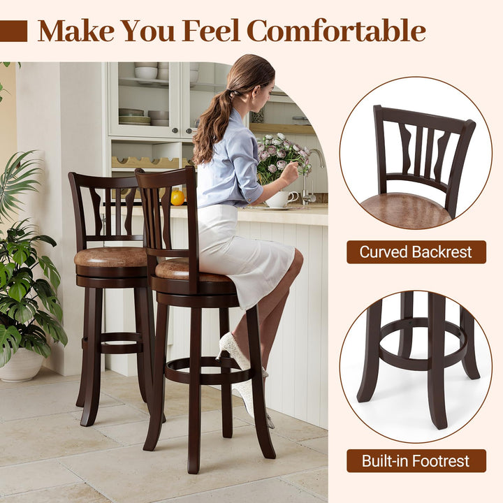 Giantex 30" Upholstered Bar Height Swivel Bar Stools Set of 2/4 with Back and Solid Rubber Frame