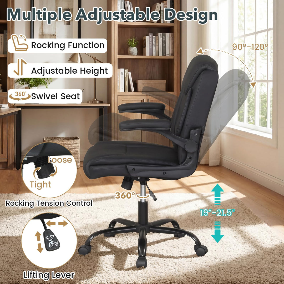 Giantex Leather Office Chair | Ergonomic Computer Desk Chair with Flip-up Arms